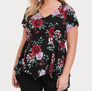 Black floral challis hankerchief top